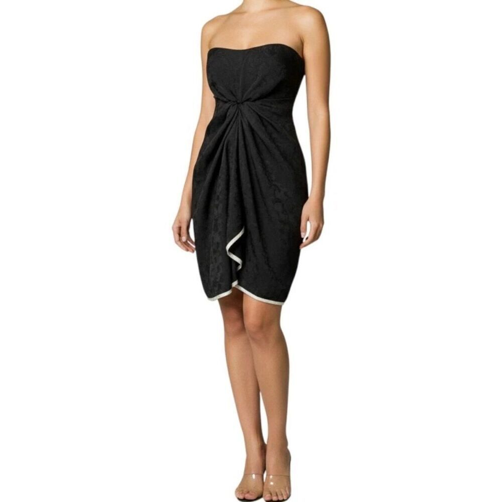 Akira Black Label Black Strapless Twist Front Draped Mini Dress Size S Jacquard
